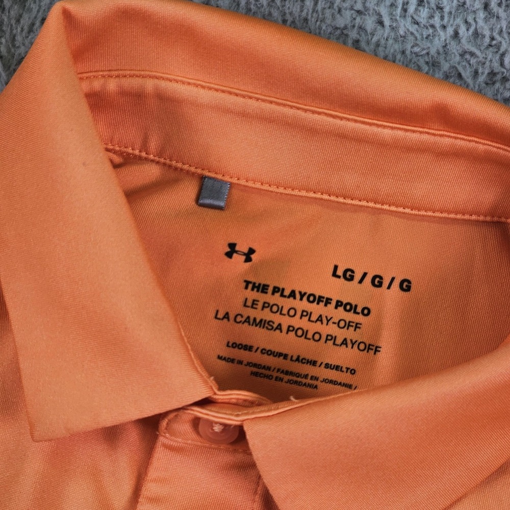Under Armour Polo Shirt Mens Large Orange White Playoff Polo Golf Loose Fit - Picture 4 of 8